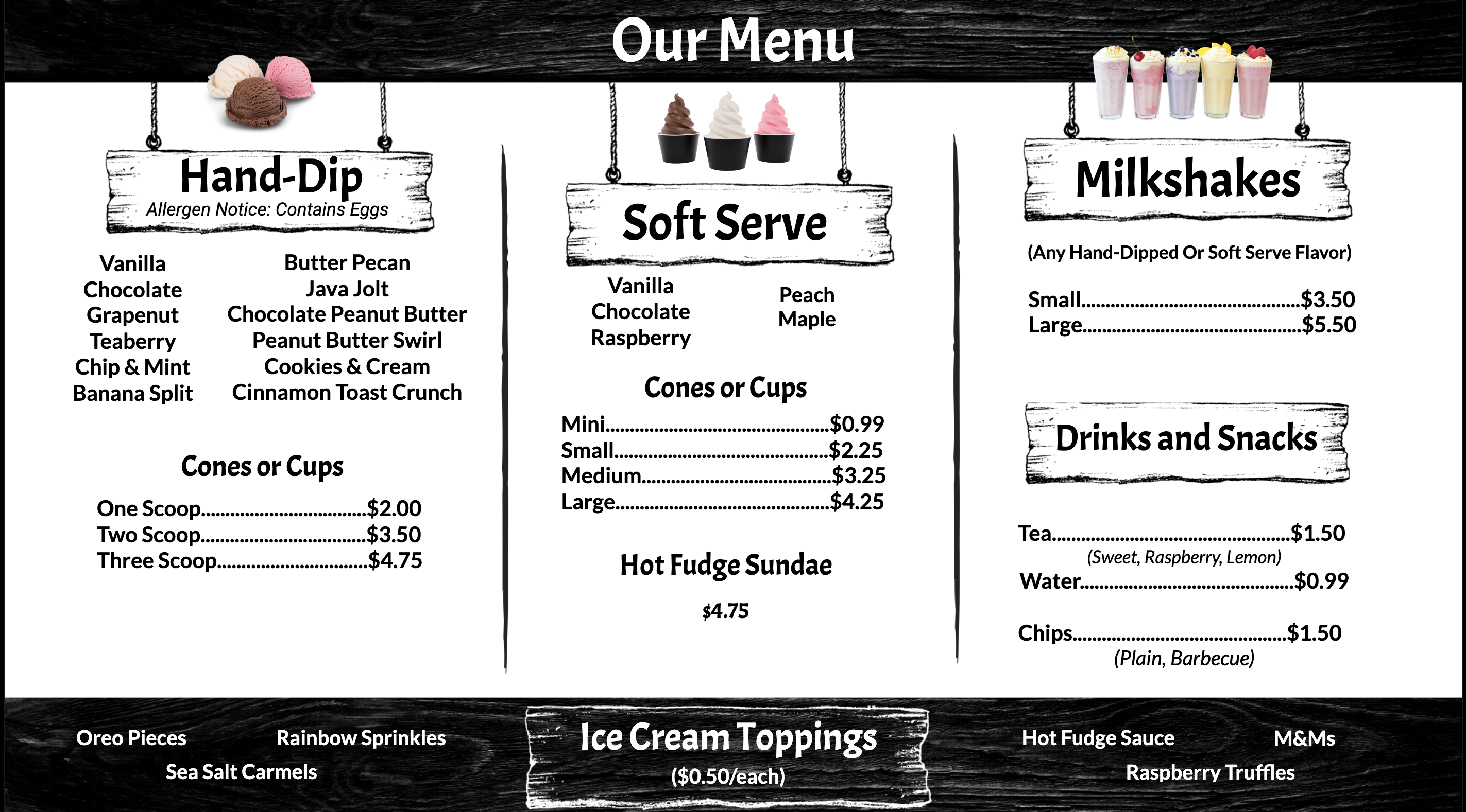 the reedsville creamery ice cream stand menu