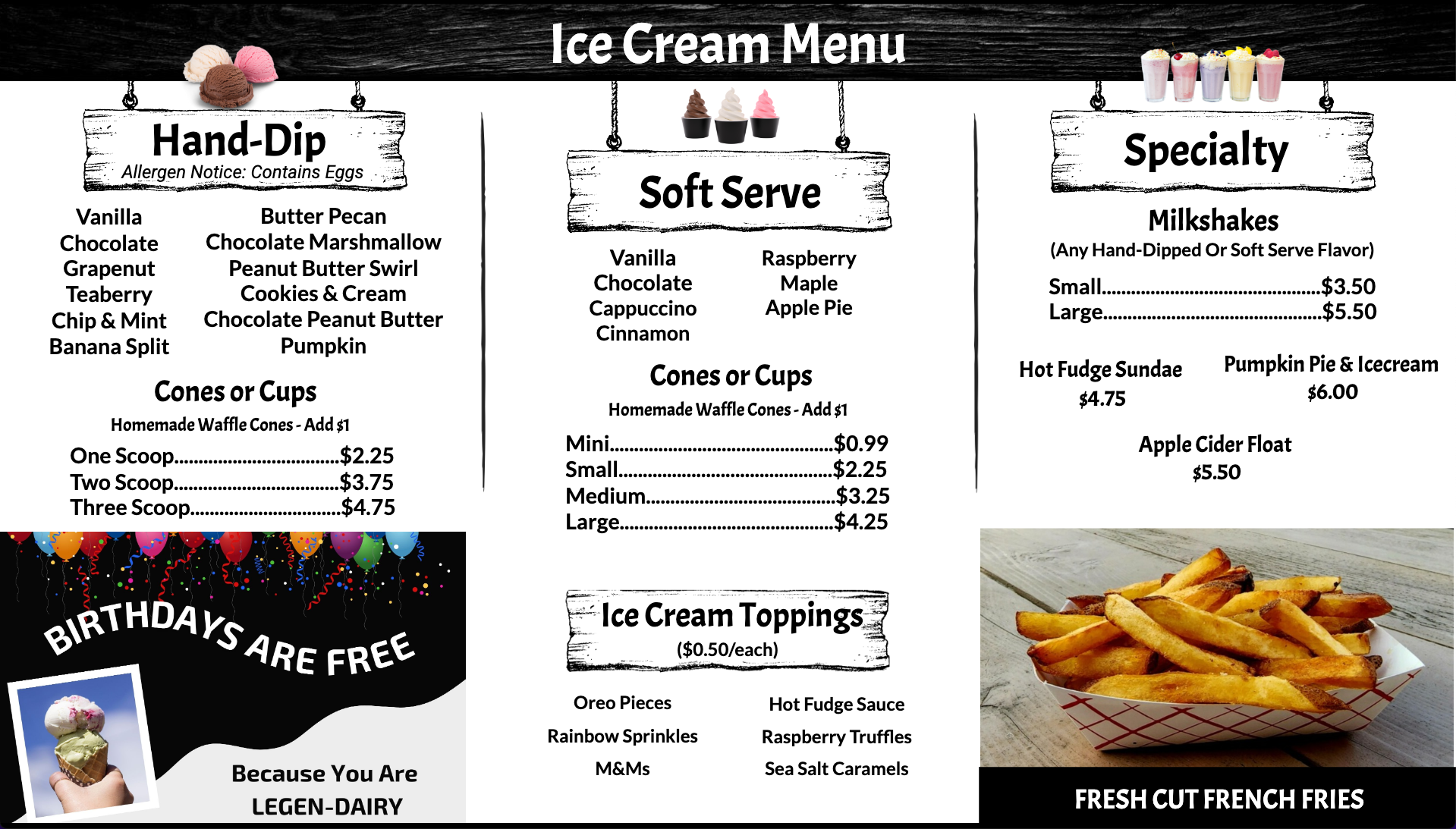 ice cream menu
